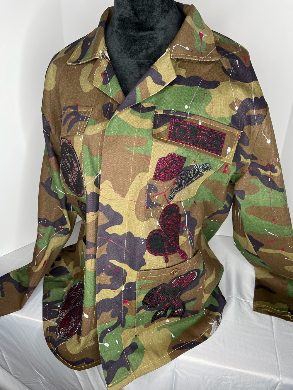 Breast cancer Camo Patchwork Jacket with Pink/Silver Accents